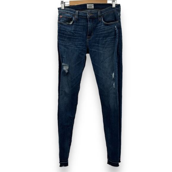 Hudson Mid Rise‎ Natalie Dark Wash Distressed Super Skinny Jeans Size 28 - Picture 1 of 11